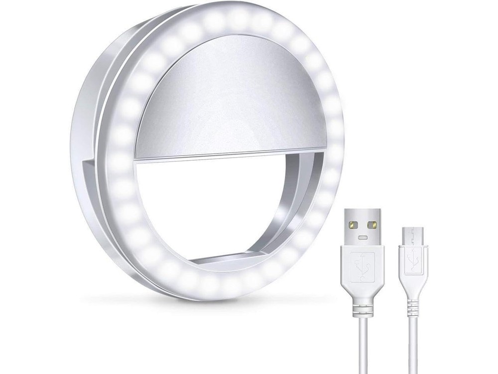 Selfie Ring Light for iPhone, Android, Tablet - Rechargeable Clip-on