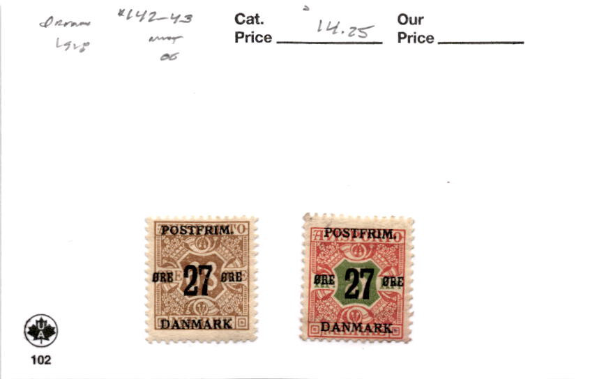 Denmark, Postage Stamp, #142-143 Mint Hinged, 1918 (AB)