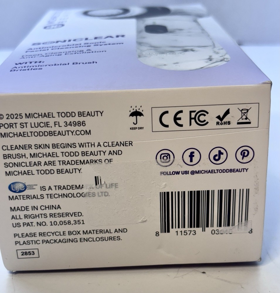 Michael Todd Soniclear Antimicrobial Sonic Cleasing Brush White Marble Open Box