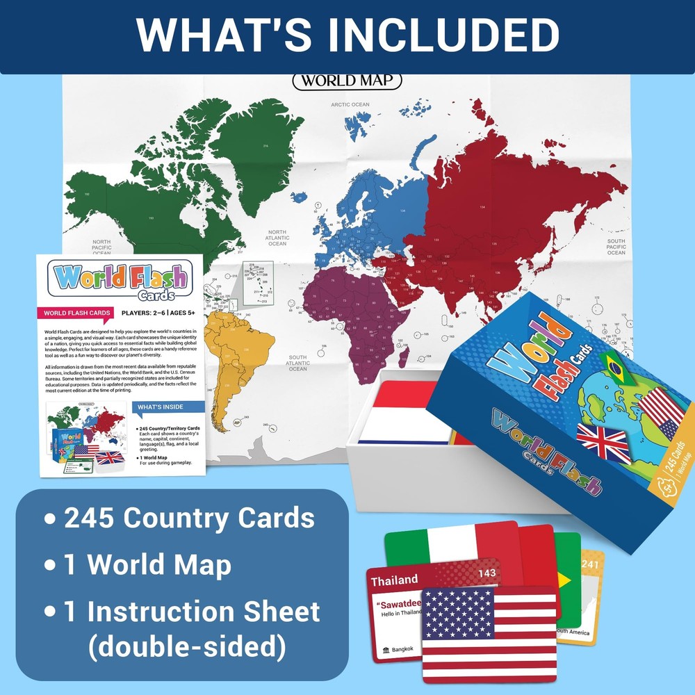 World Flags Flashcards, 245 Countries Flags, Geography Game with World Map - ...