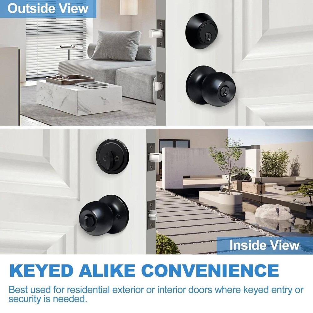 BESTTEN 2 Pack Keyed Same Exterior Door Knobs and Single Cylinder Deadbolts C...