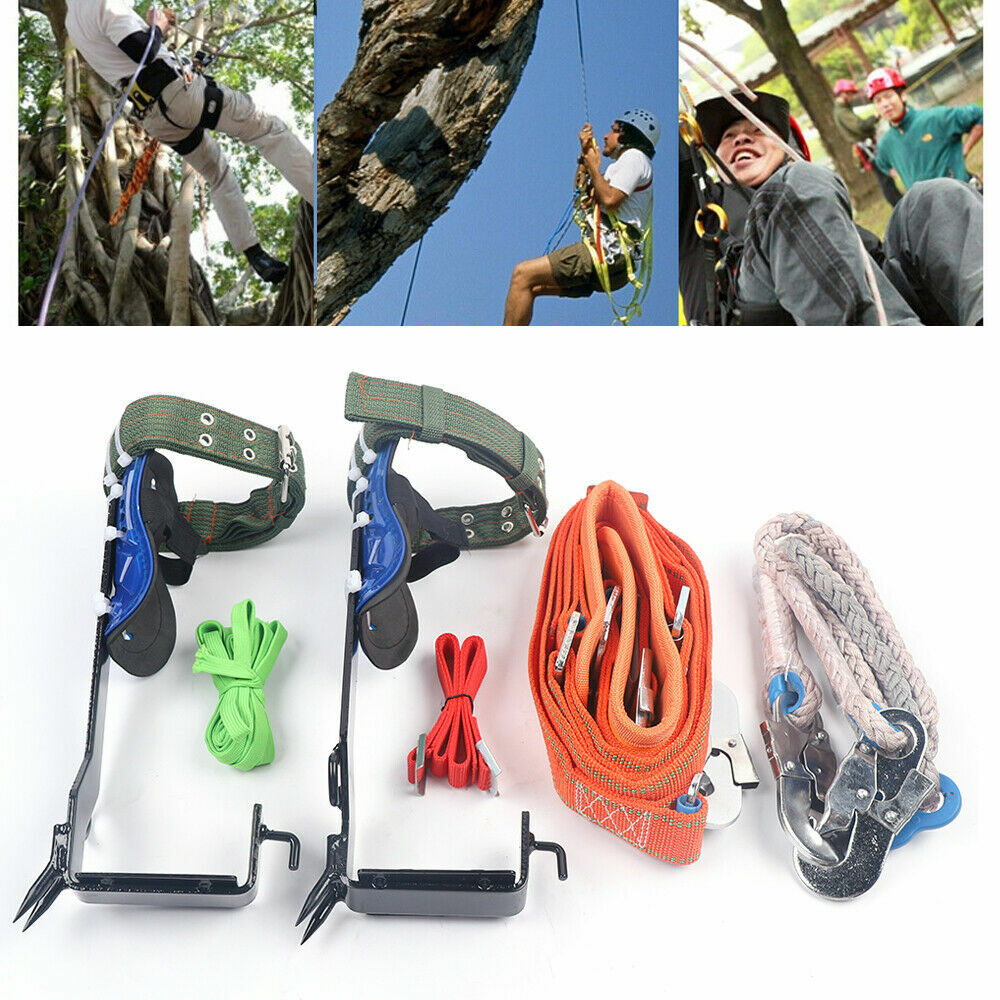 Tree Climbing Spike Set Pole Climbing Spurs w/ Rope Climber Adjustable Long!