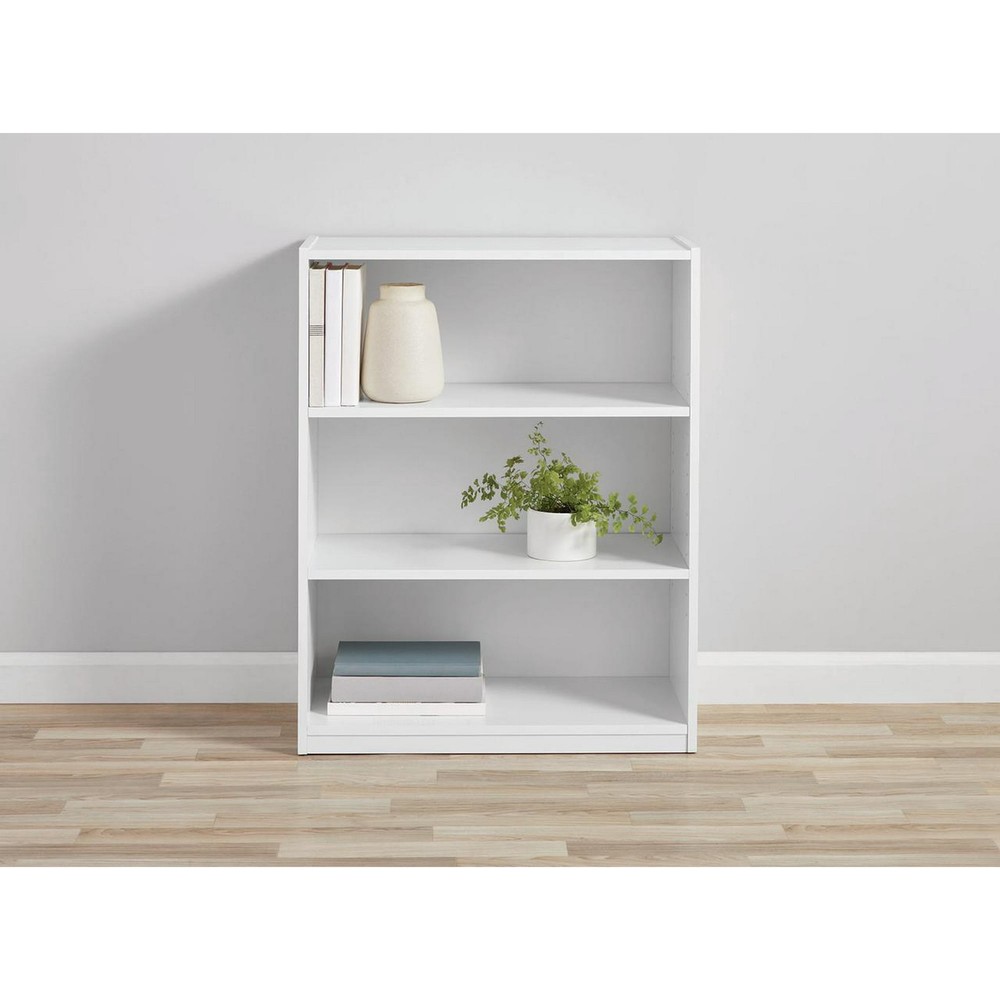 3-Shelf Bookcase with Adjustable Shelves, White