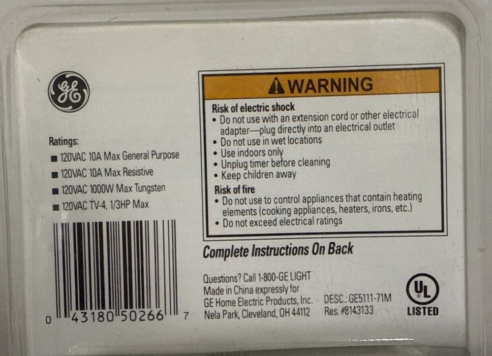 GE 7-Day Random Timer Pre-Programmed for Vacations Model GE5111 NEW