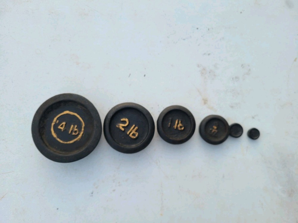 Antique Cast Iron Stackable 6 Piece Weight Set Bakery General store Mercantile