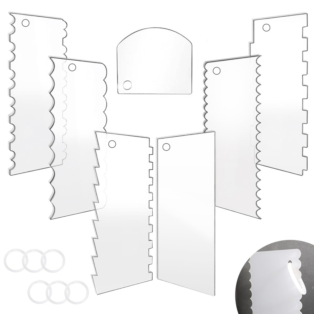 7 PCS Cake Scraper Set, Clear Acrylic Cake Smoother Scraper, Clear Cake Combs...