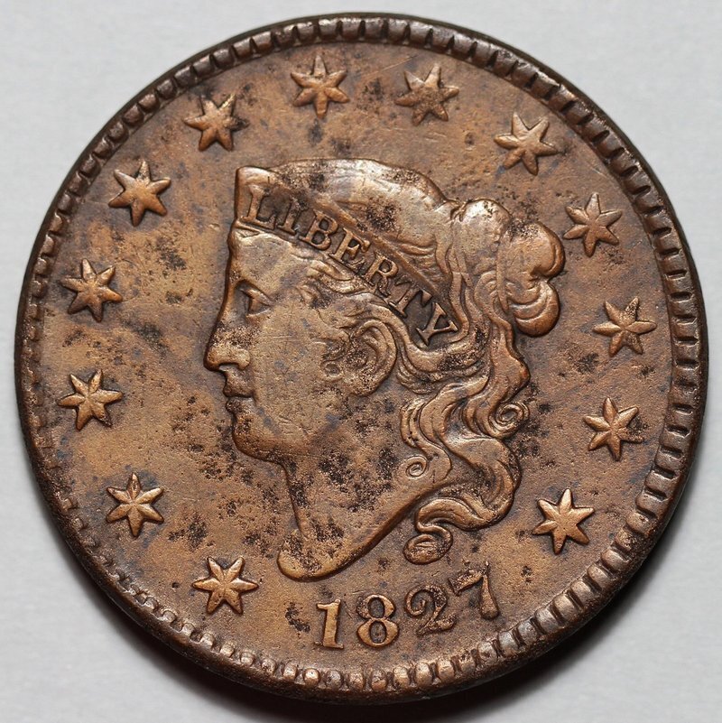 1827 Coronet Head Large Cent - US 1c Copper Coin