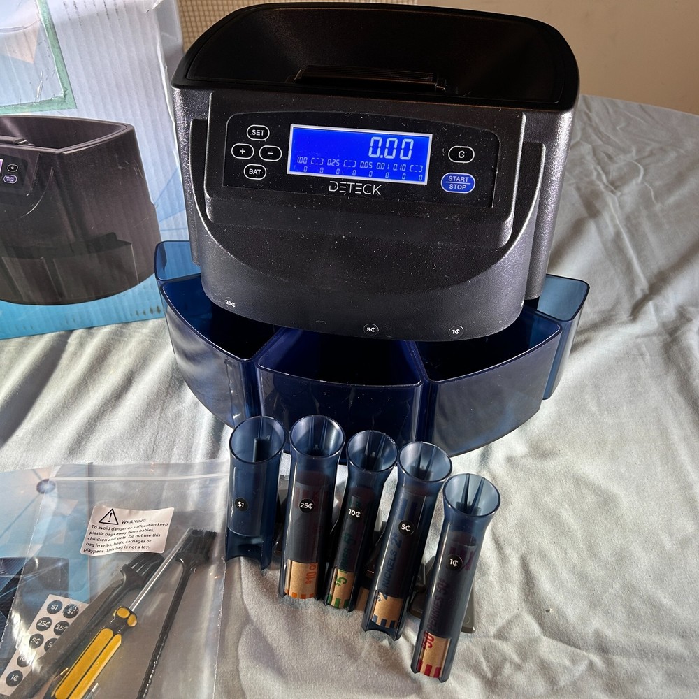 DETECK DT100 3.5" LCD SCREEN AUTOMATIC COIN ROLLER COUNTER SORTER MACHINE - NOS