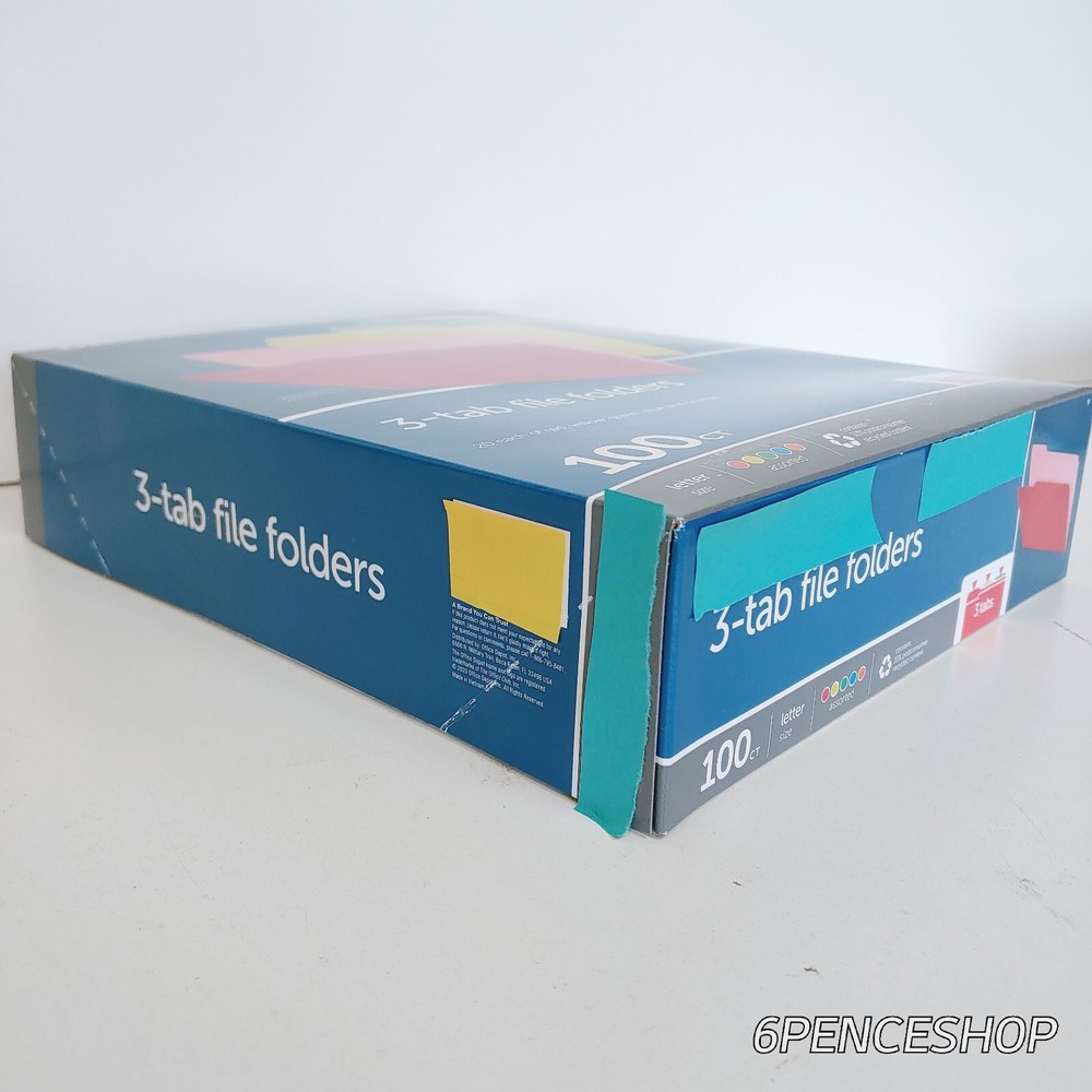 3-Tab File Plastic Folders Assorted Letter Size 100CT