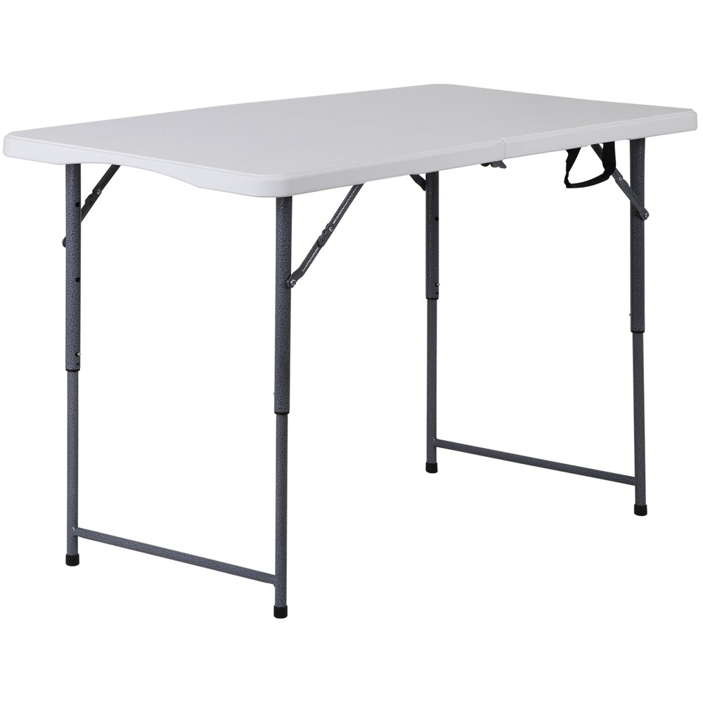 Folding Table 4 FT Portable Fold-in-Half Adjustable Plastic Camping Table White