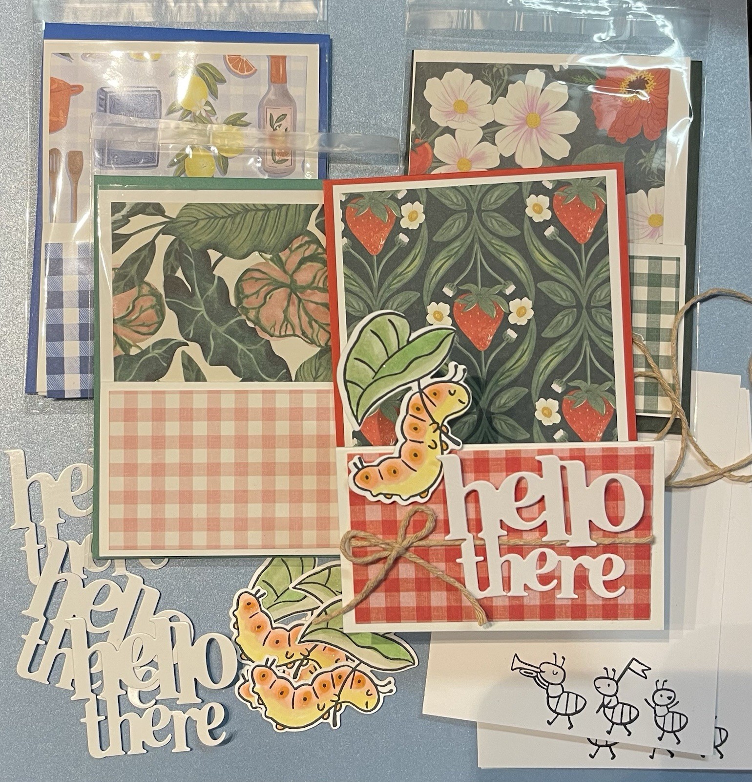 4 Stampin Up! SWEET BUGS “Hello There” Picnic Fun Double Fold DIY Card Kit