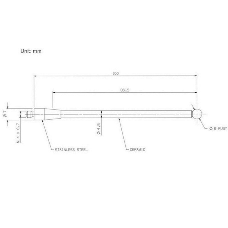 1X M4 CMM Probe Stylus, 6mm Ruby Ball,Ceramic Stem,L100mm,Compatible A-5000-3712