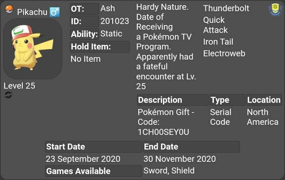 Partner Cap Pikachu Event For Pokémon Sword & Shield