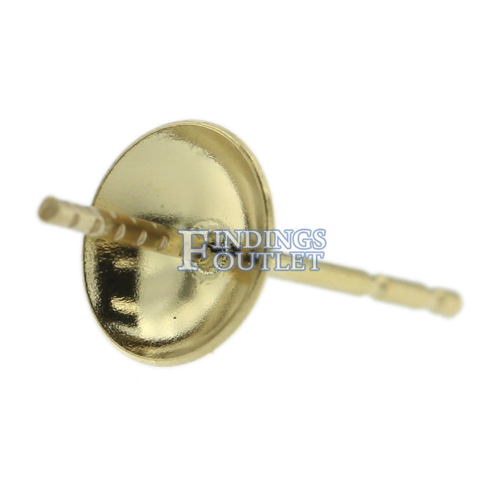 14k Yellow Gold Round Pearl Post Stud Earring Mounting Setting Push Back Post