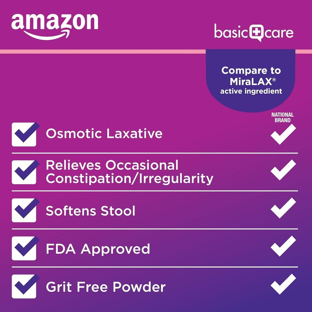 Amazon Basic Care ClearLax PEG 3350 Orange Laxative 8.3 oz Comparable MiraLAX
