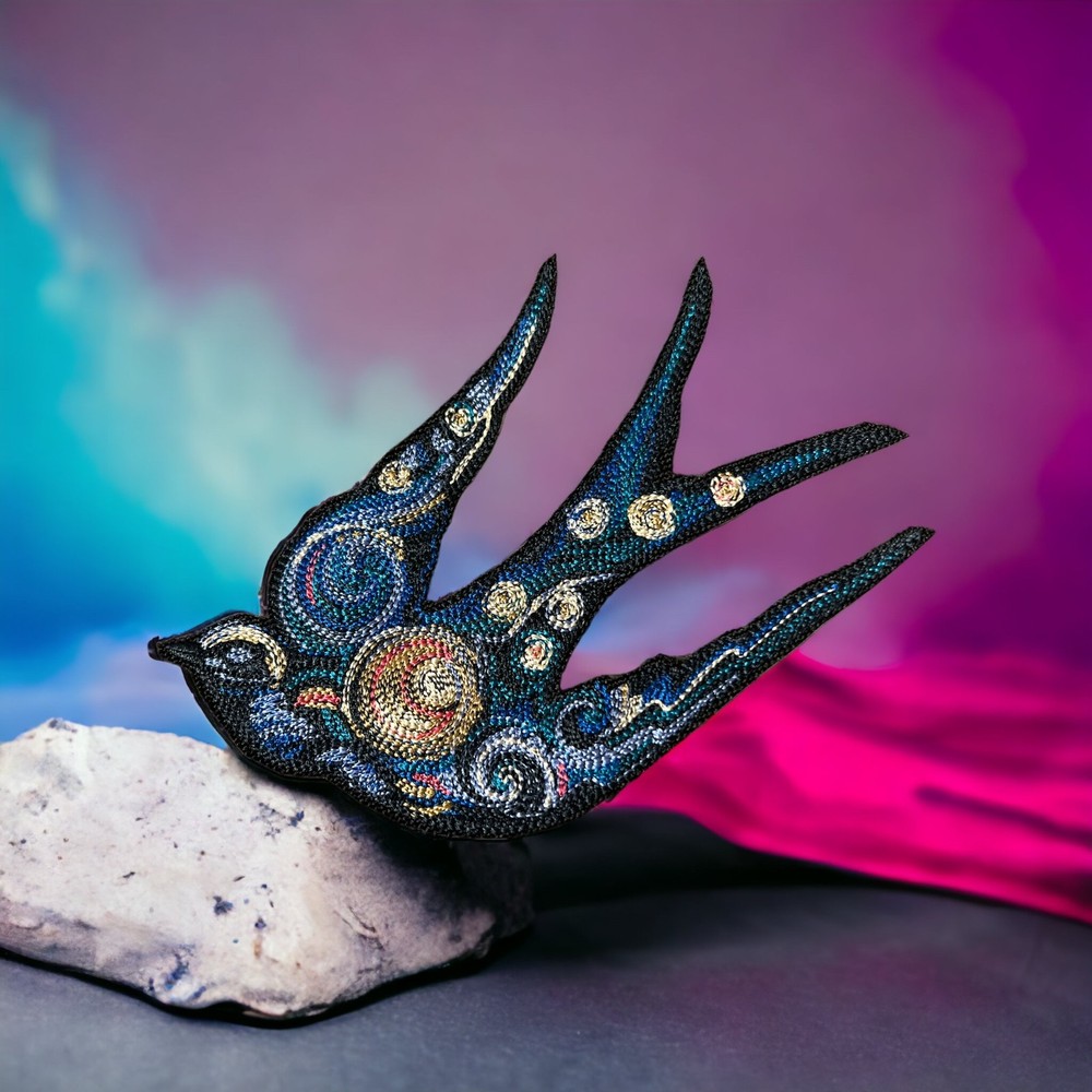 Starry Night Swallow Embroidery Patch 5.28  X 4.86