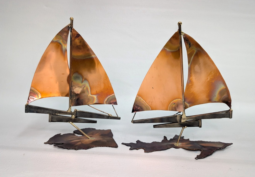 Copper and Brass Sailboat Sculptures