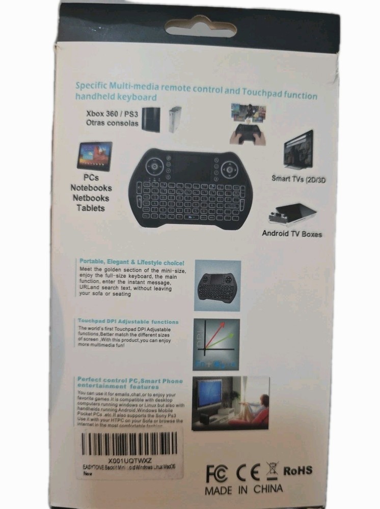 Mini Wireless Keyboard Touchpad Mouse Rechargable Battery ANDROID TV Xbox Pc