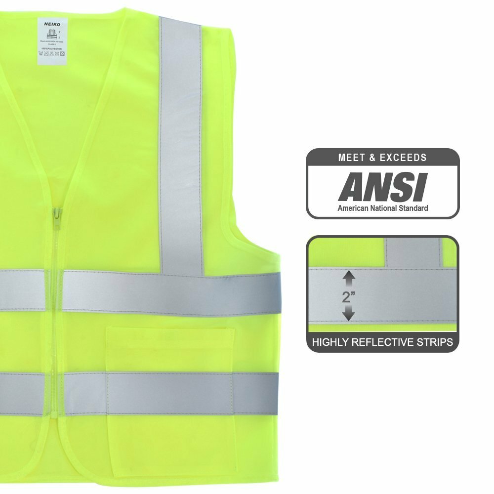 2 Pockets Yellow Solid-Mesh High Visibility Safety Vest, ANSI/ ISEA 107-2010