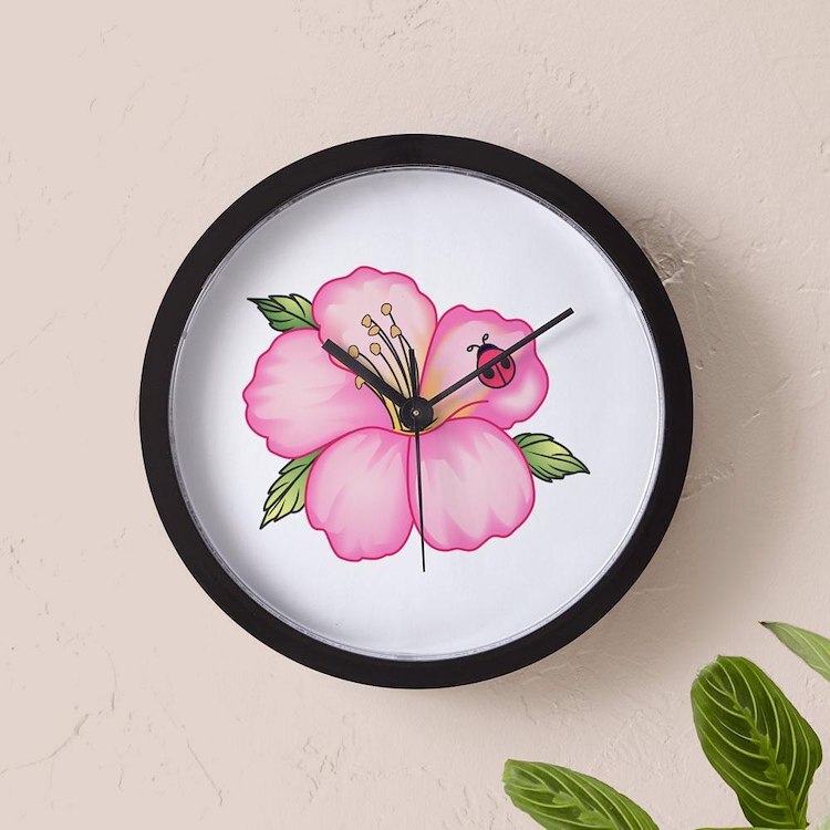 CafePress LADYBUG ON FLOWER 10" Wall Clock (1480321152)
