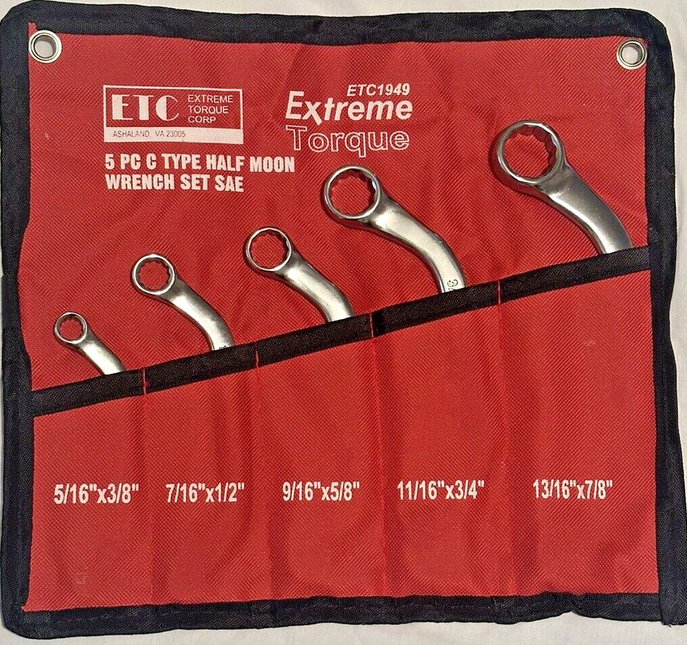 6 Wrench Set SAE Metric C Half Moon S Starter Obstruction Deep Double Box Offset