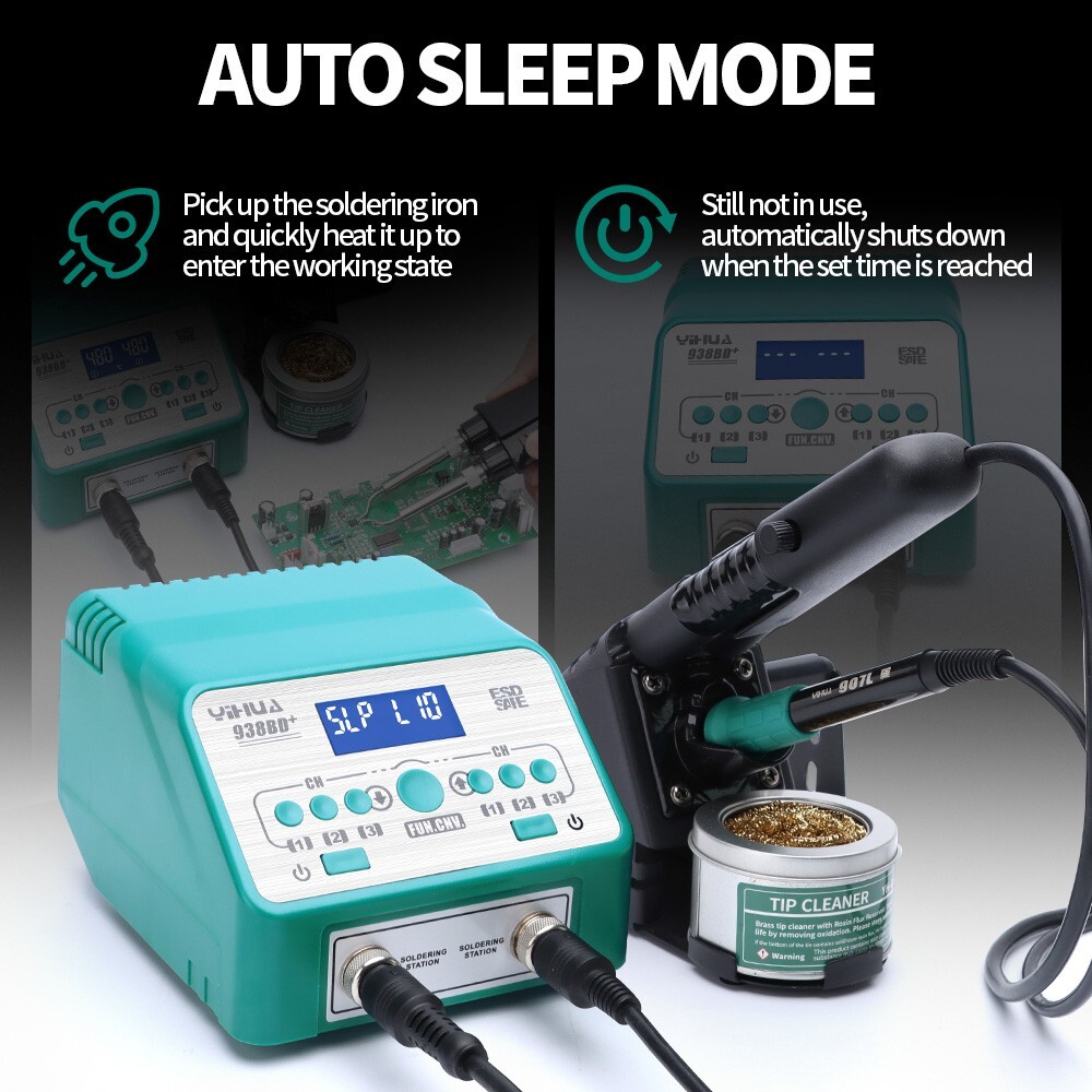 YIHUA 938BD+ Tweezers Soldering Station 2 in 1 Soldering Iron Kit Rework Station