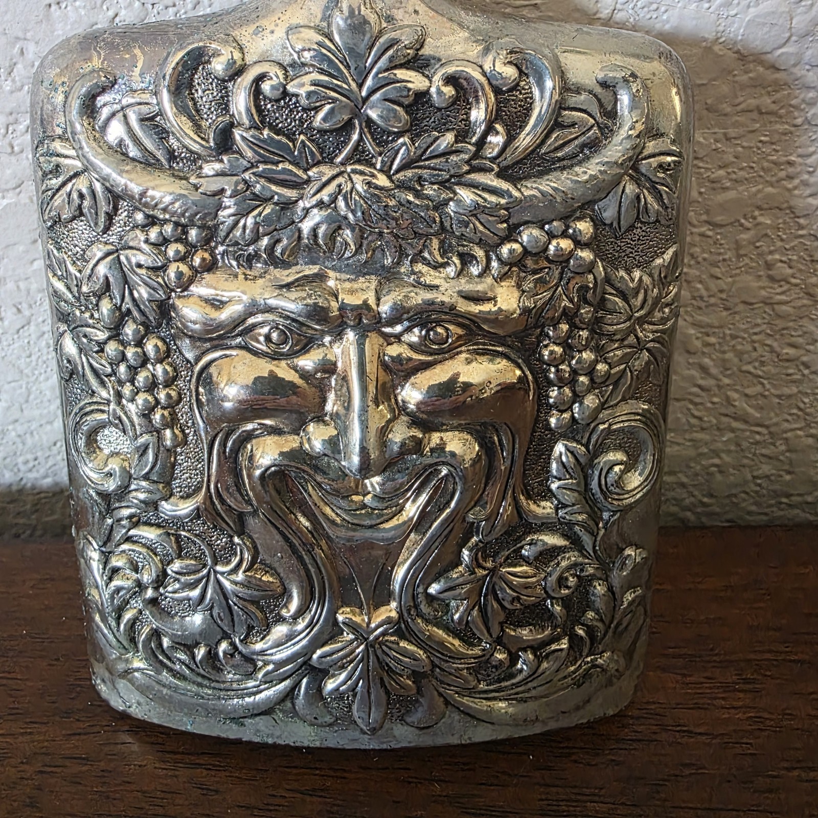 Vintage 1983 Godinger Silverplated Face of Bacchus God of Wine Flask