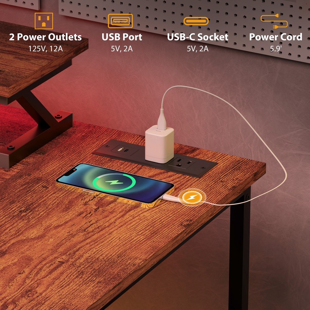 58" Reversible L Shaped Desk, Corner Computer Desk, Rustic Brown