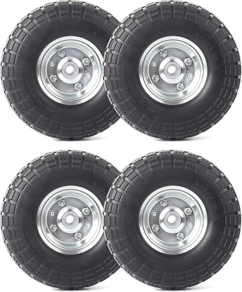 AR-PRO (4-Pack) 10-Inch Solid Rubber Tire Wheels - Replacement 4.10/3.50-4" Flat
