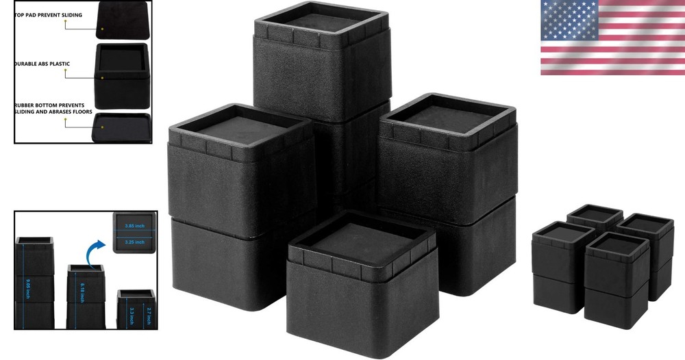 Heavy Duty 3-Inch Furniture Risers - Stackable Solution for Home and Dorm