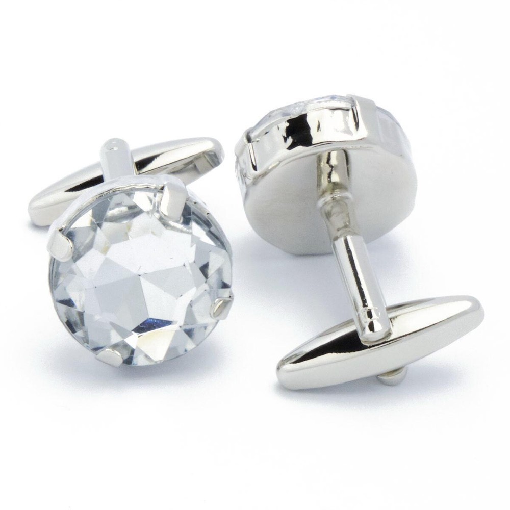 Cufflinks - Round with Large White Stone