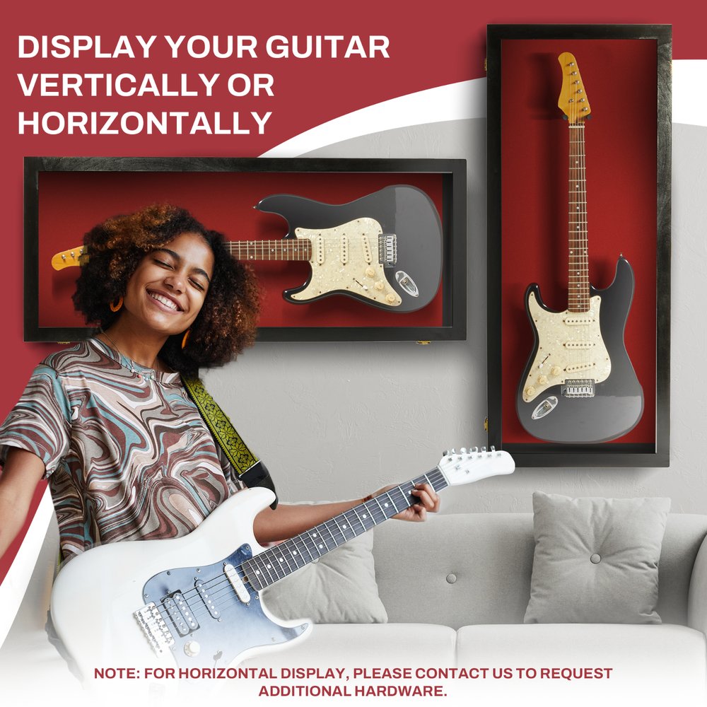 Guitar Display case/ Solid hardwood Strat/gibson Black with Red Felt Background