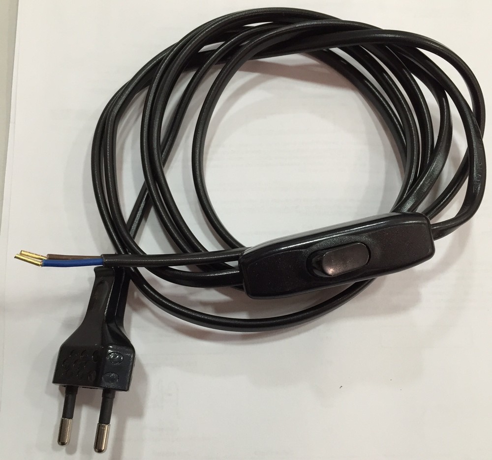 3021/200 CABLE BIPOLAR CORD COMPLETE SWITCH AND PLUG 2 MT **BLACK **