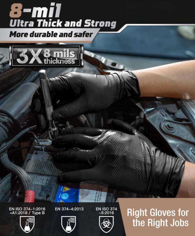 Black/Orange Nitrile Disposable Gloves 6 Mil Raised Diamond Texture | Fast Ship