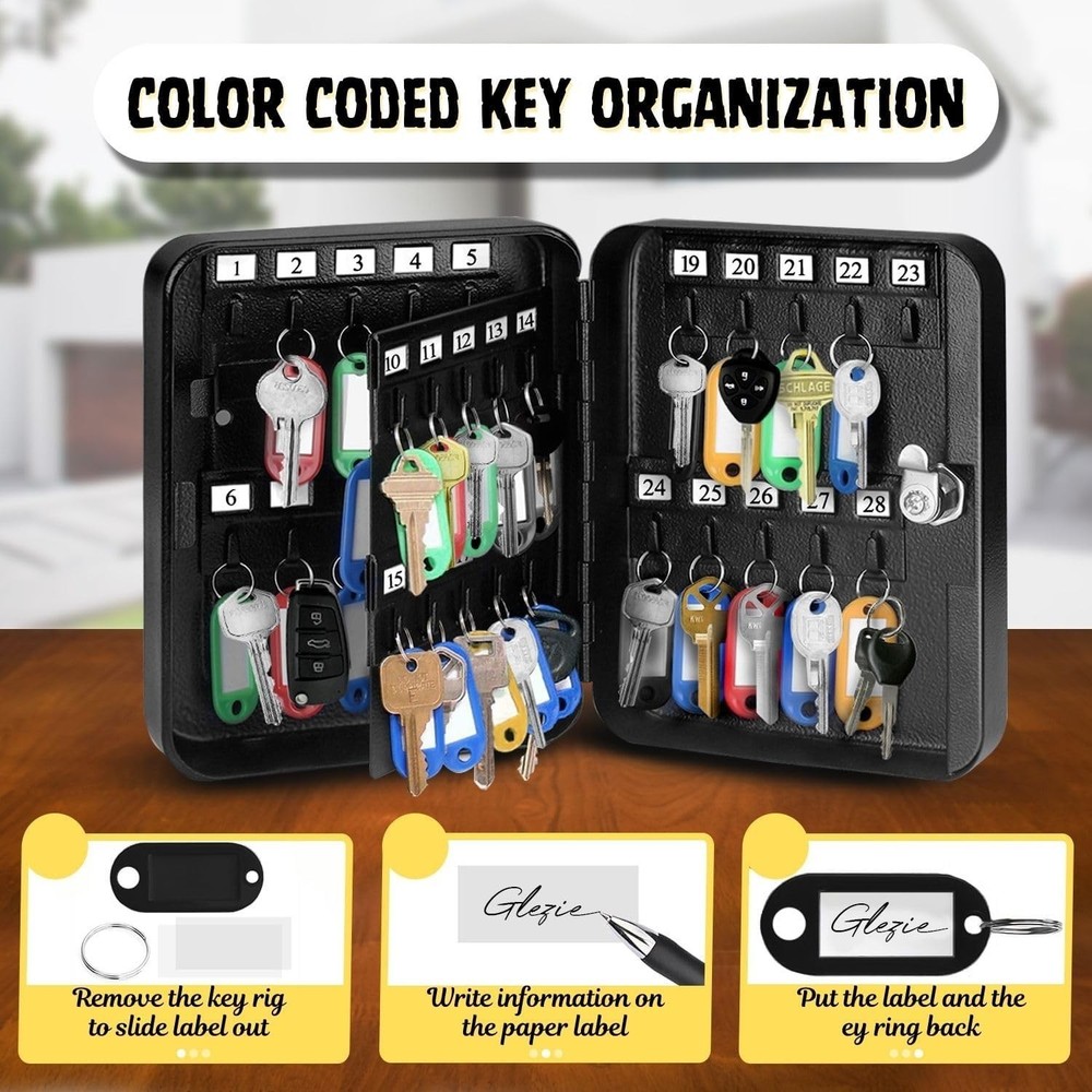 Key Box, Key Cabinet with 40 Hooks for Key Organizer, Security Key Lock Box Wall