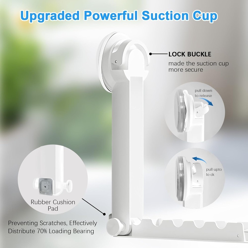 Foldable Clothes Drying Rack with Suction Cup, Wall-Mounted Clothes Drying Rod w