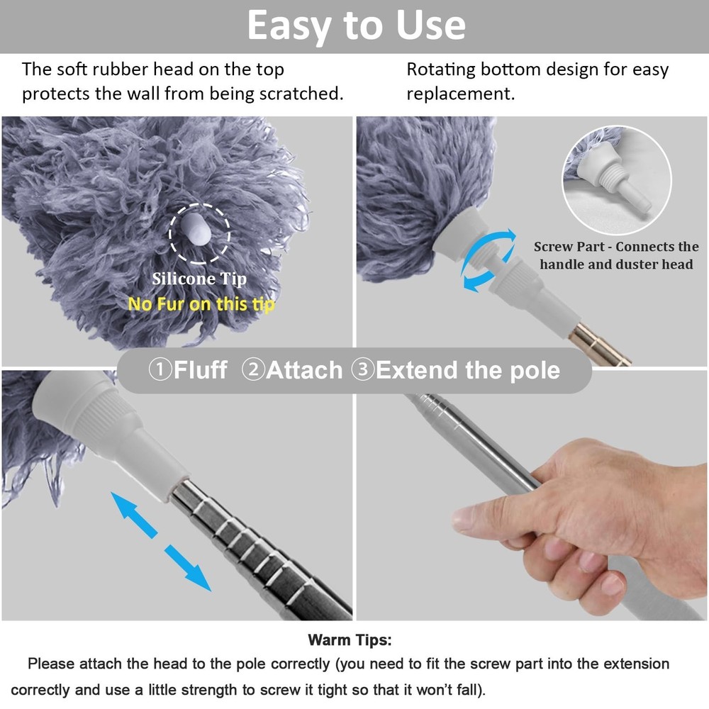 DELUX Microfiber Feather Duster Extendable Duster with 100 inches Extra Long ...