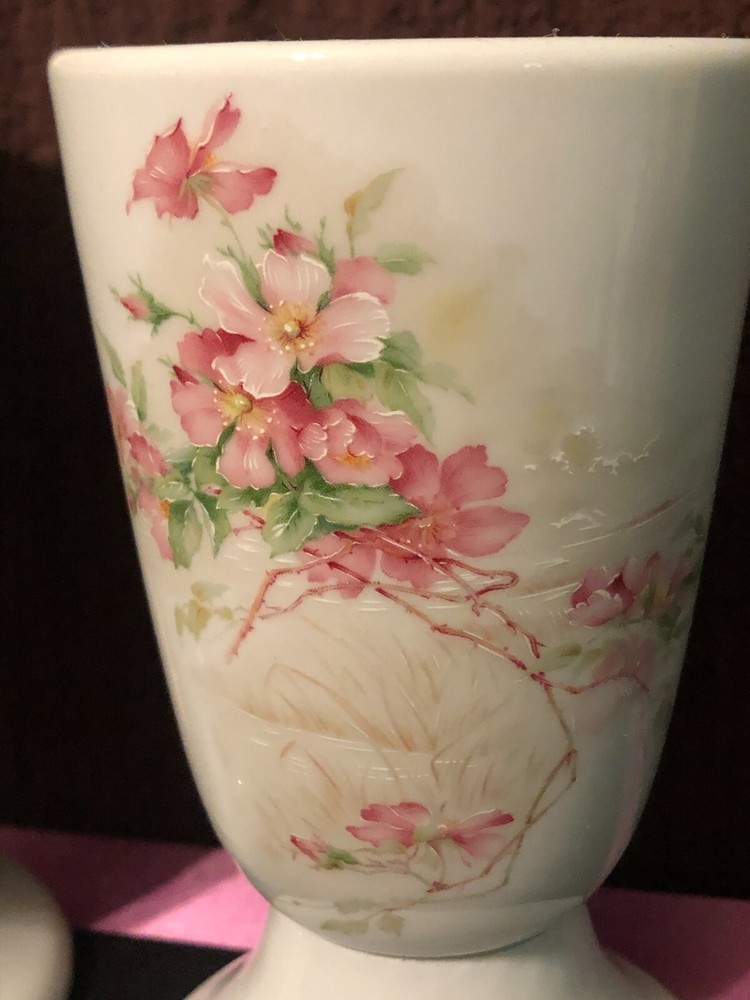 `vntg ceramic/porcelain footed drinking glass cherry tree design bedside