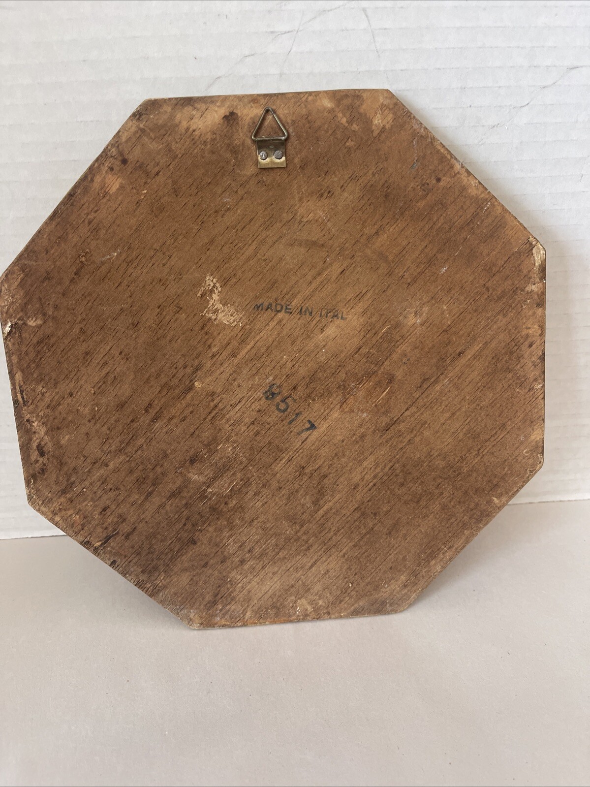 Antiqued Florentine Plaque Wood Artisan Gold Gilt Italy Romantic Octagon 8”