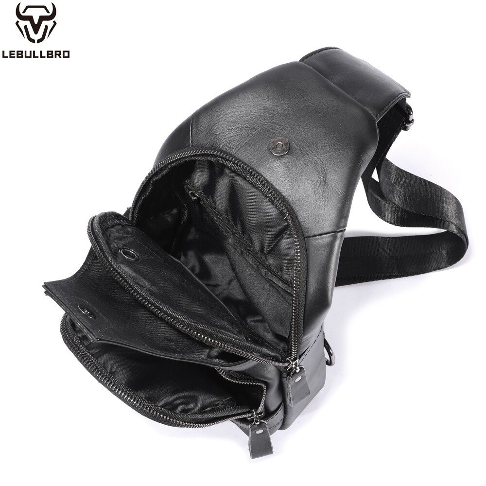 Mens Sling Backpack Cowhide Genuine Leather Chest Crossbody Shoulder Bag New