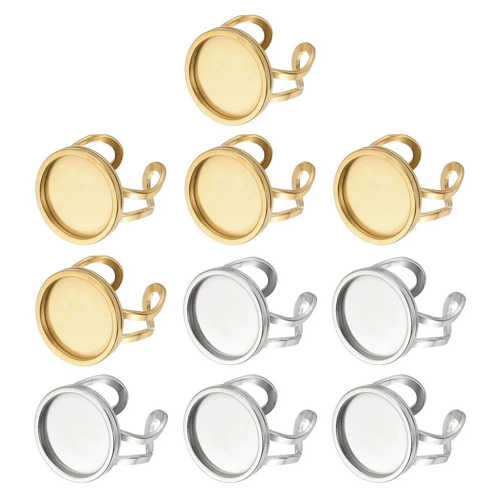 Stainless Ring Blank, 16mm 10 Pcs Adjustable Finger Flat Ring, Gold, Silver