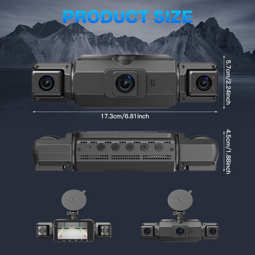 360° View 4 Channel Dash Cam Front and Rear Inside Left Right, Dash Camera US