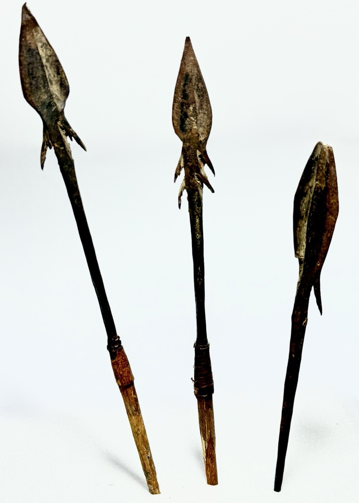 Antique African Spears Tribal Weapons Wood & Iron 3-Piece Set