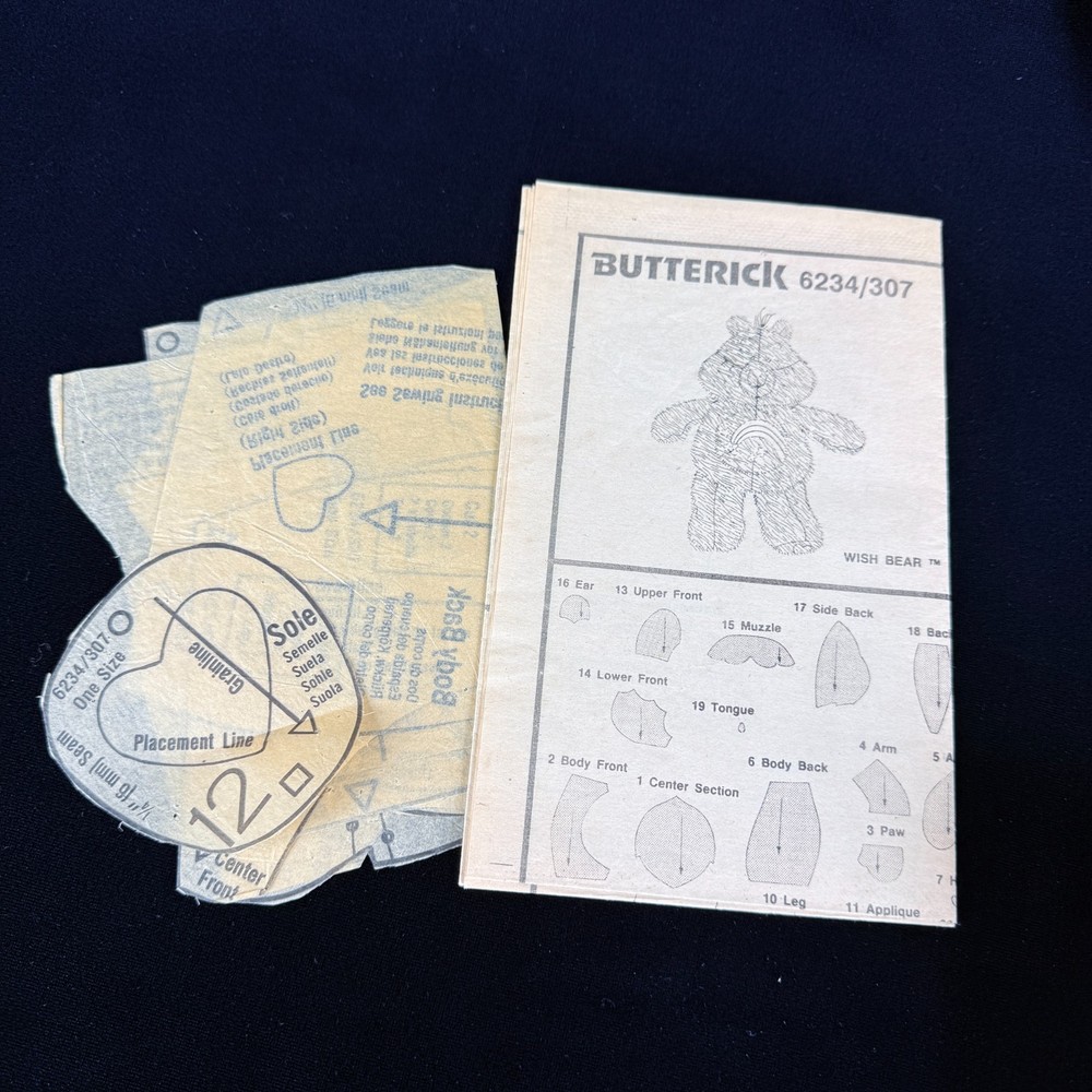1983 Care Bear Wish Bear Butterick Pattern 6234 Cut Complete