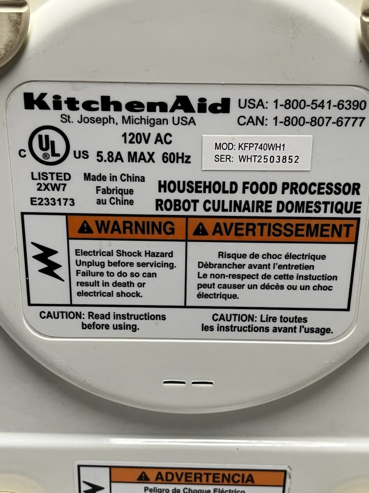 KitchenAid 7 Cup Food Processor Model KFP740WH1 Tested Works