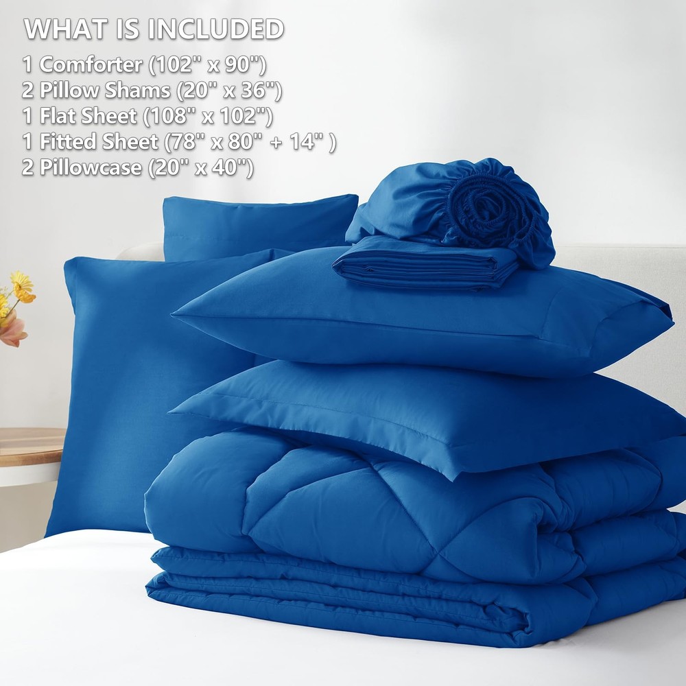 CozyLux King Size Comforter Set Classic Blue - 7 Pieces King,