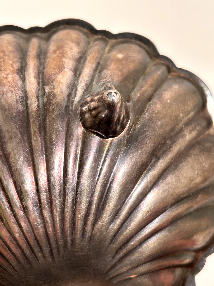 Vintage Silver Plated Double Shell Candy Dish w/ Bakelite Trim Handle
