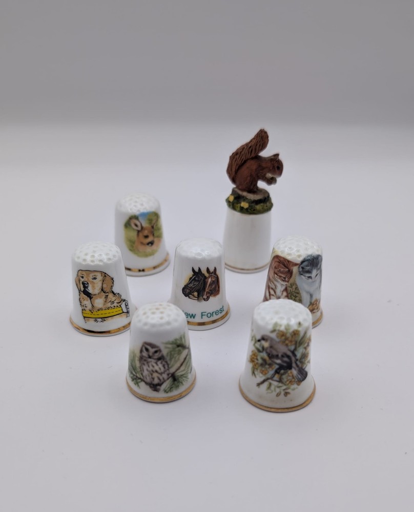 7X Animal Themed China Thimbles
