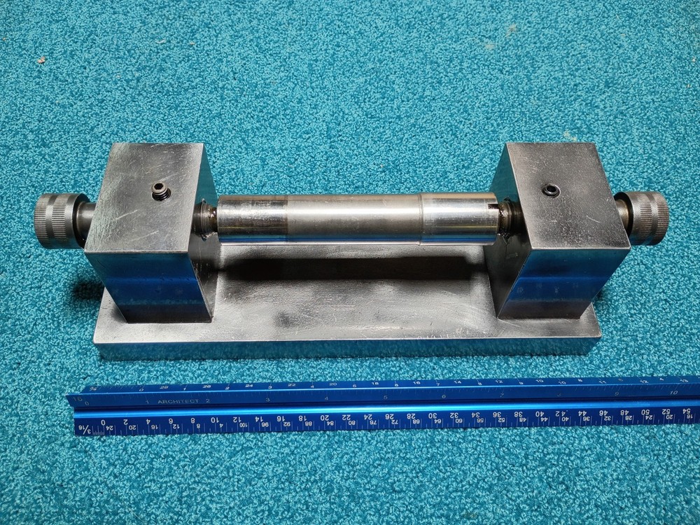 Steel Rectangular Fixture Block with Rotating Shaft and Threaded Collars, 30cm