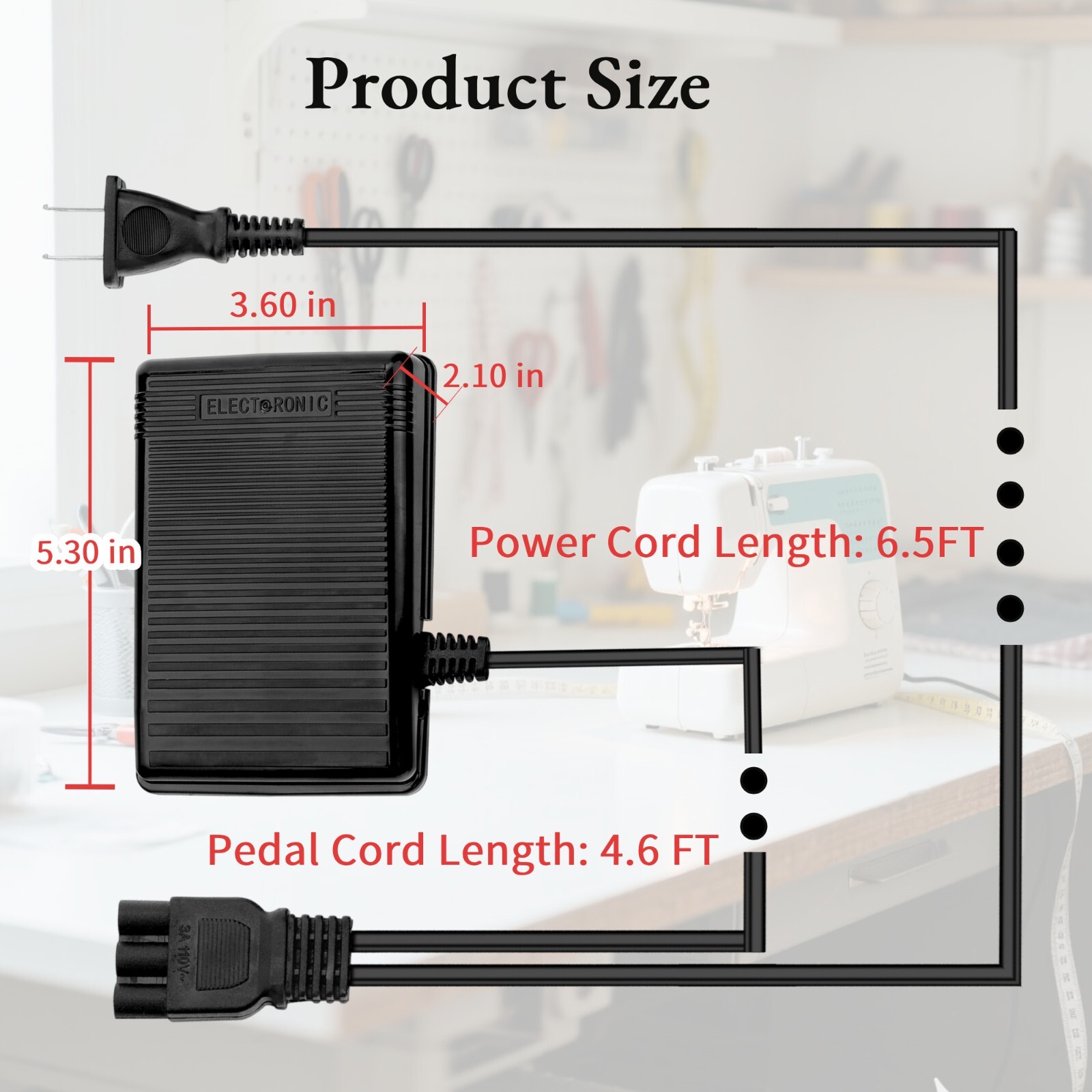 Foot Control Pedal Power Cord 033770217 Compatible with Janome Sewing Machine